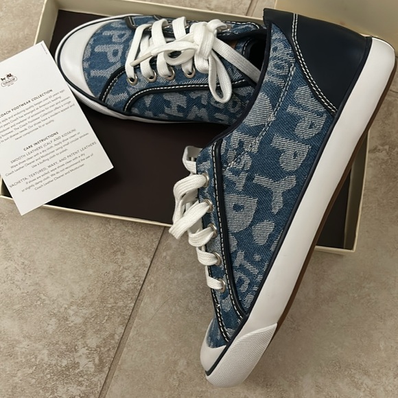🆕 Coach Barrett Leather Canvas Fashion Sneakers Blue Women's US 8B - Picture 4 of 9